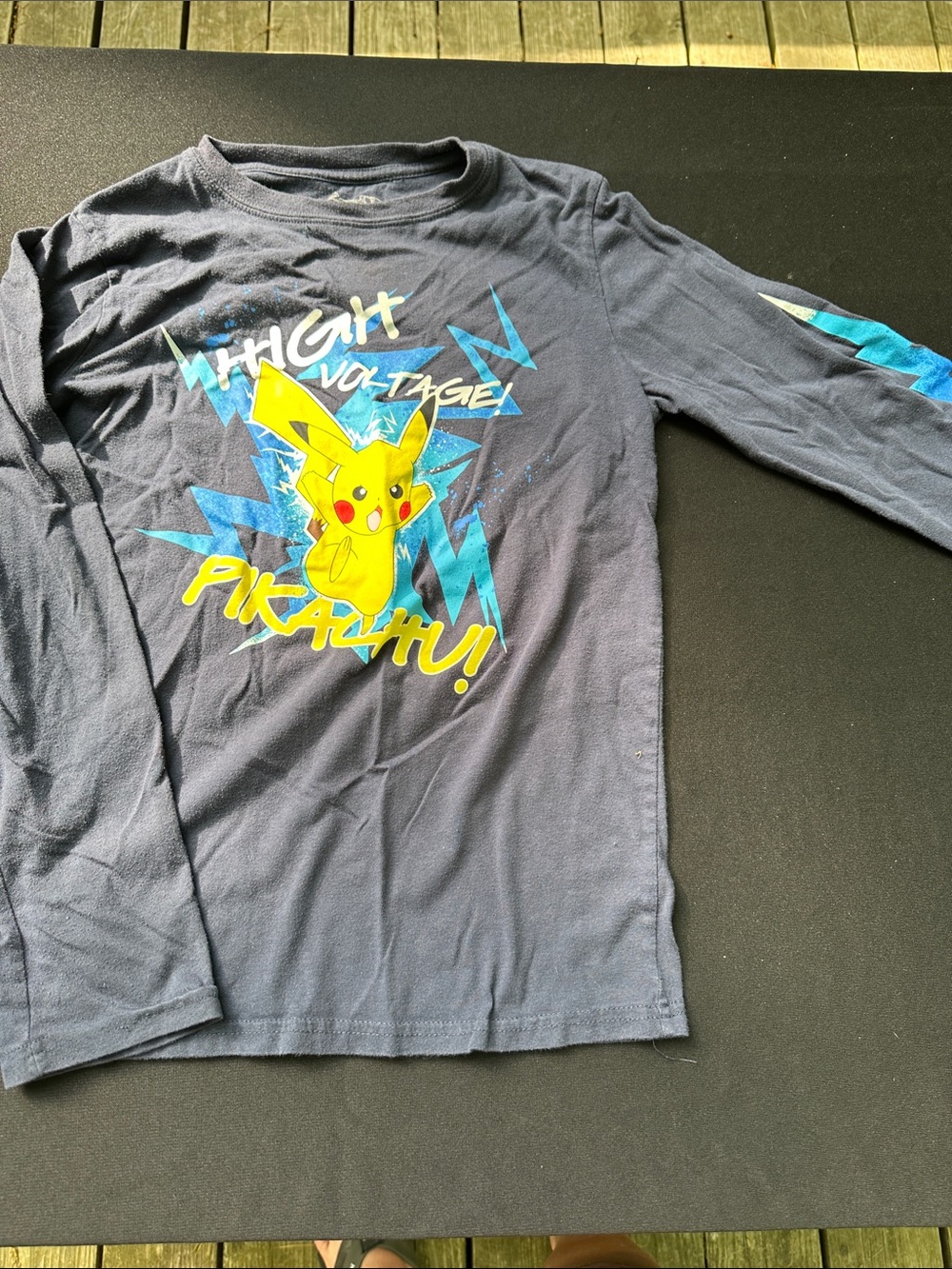 Pokemon Kids Long Sleeve Tee in Navy with Yellow Pikachu Graphic